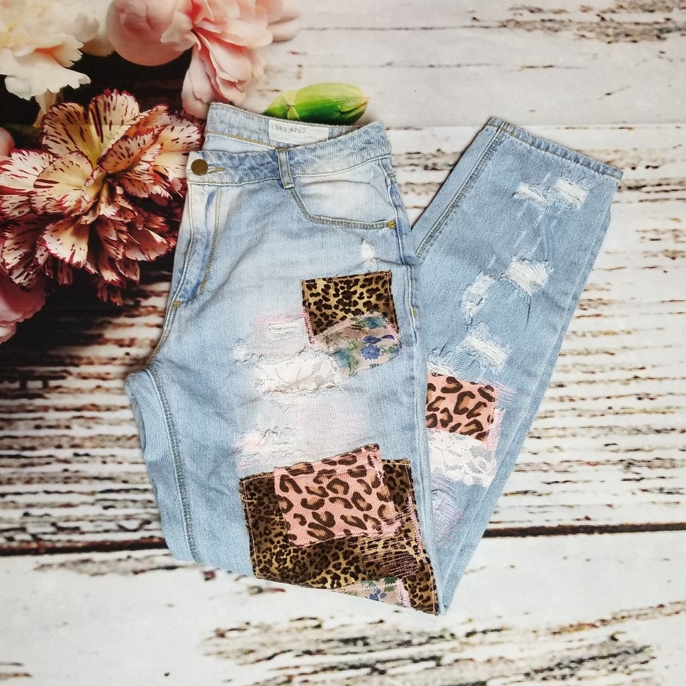 Upcycled Cheetah Patched Jeans